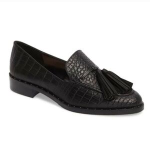 Vice Camuto Geralin Tassel Leather Loafers Black Croc size 6